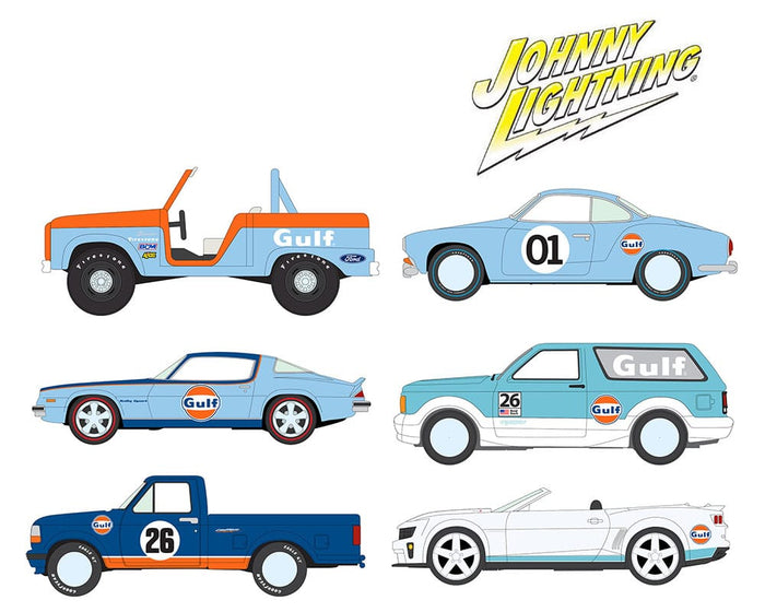 (PRE-ORDER) 2026 GULF Assortment Johnny Lightning 1:64 Collector Tin Release 3A Set of 6 JLCT022-48A