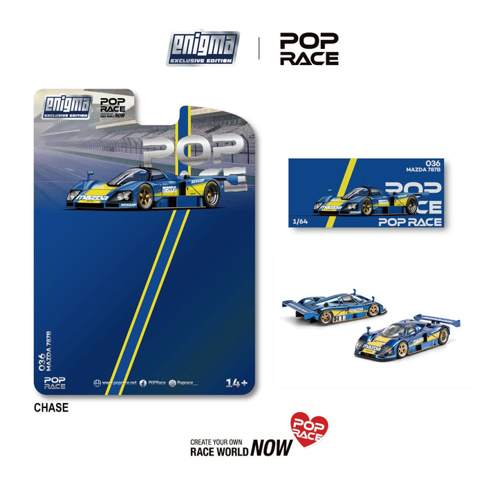 (Pre-order) Case of 12x (1x chase included) Mazda 787B Blue Yellow Enigma Exclusive Edition 1/64 Pop Race PRE036Caseof12x