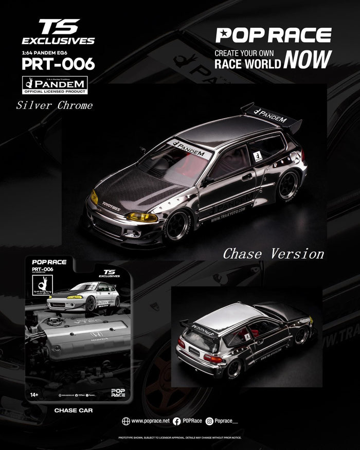 (PRE-ORDER) Case of 12x (Chase Included) Honda Civic EG6 Pandem Silver Chrome Pop Race Special Edition 1/64 PRT006CASEof12x