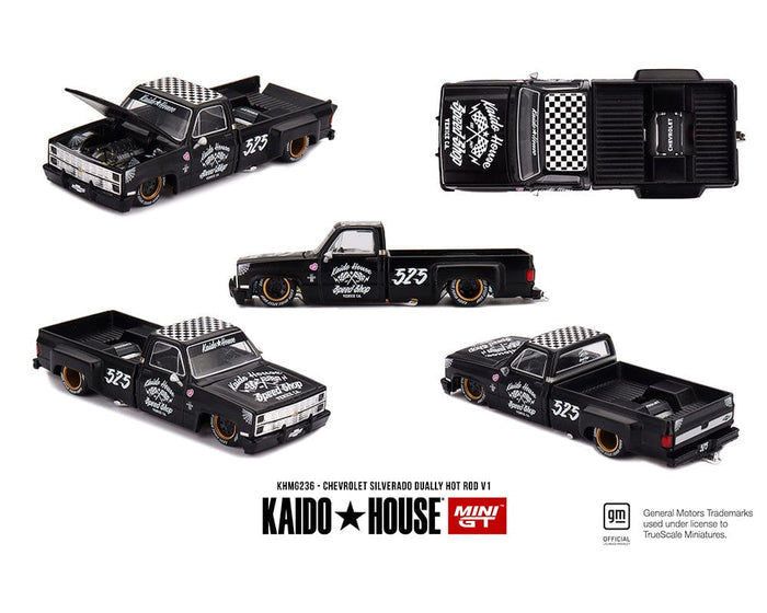 (pre-order) Chevrolet Silverado Dually Hot Rod V1 Flat Black Kaido House Mini GT 1/64 scale KHMG236