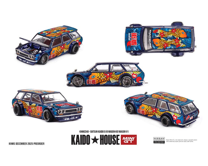 (PRE-ORDER) Datsun KAIDO 510 Wagon Koi Wagon V1 Blue Kaido House Mini GT 1:64 KHMG248