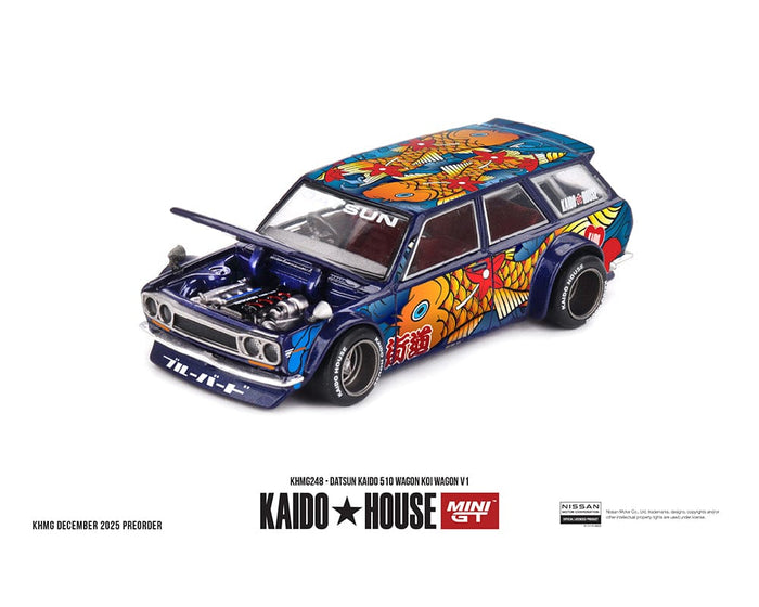(PRE-ORDER) Datsun KAIDO 510 Wagon Koi Wagon V1 Blue Kaido House Mini GT 1:64 KHMG248