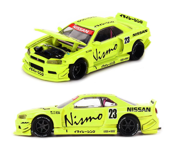 (pre-order) Nissan Skyline GT-R R34 Kaido Works V4 Yellow Kaido House Mini GT 1/64 scale KHMG241