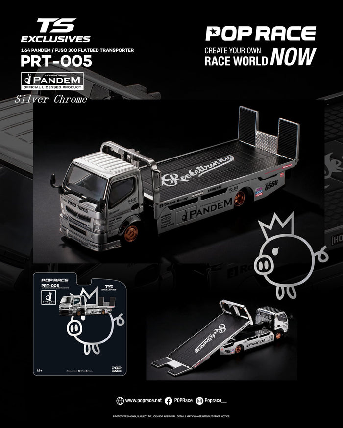 (PRE-ORDER) Pandem Fuso 300 Flatbed Transporter Silver Chrome Pop Race 1/64 scale PRT005