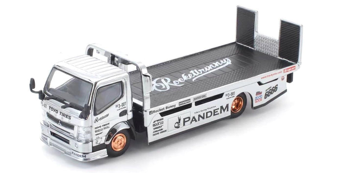 (PRE-ORDER) Pandem Fuso 300 Flatbed Transporter Silver Chrome Pop Race 1/64 scale PRT005