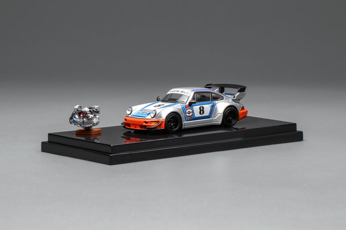 (Pre-order) Porsche 911 964 RWB Martini with 1/64 magnetic air-cooled engine Motorhelix M62104