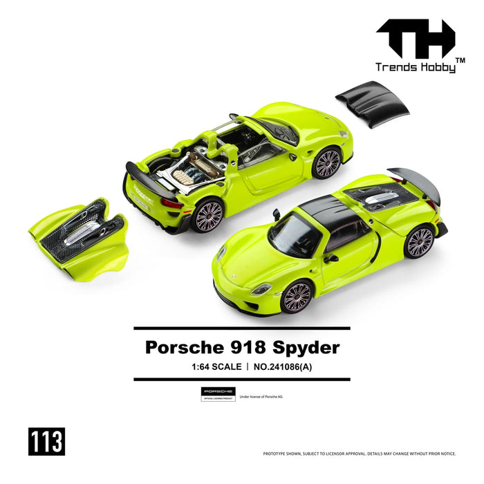 (PRE-ORDER) Porsche 918 Spyder Acid Yellow Trends Hobby 1:64 241086(A)