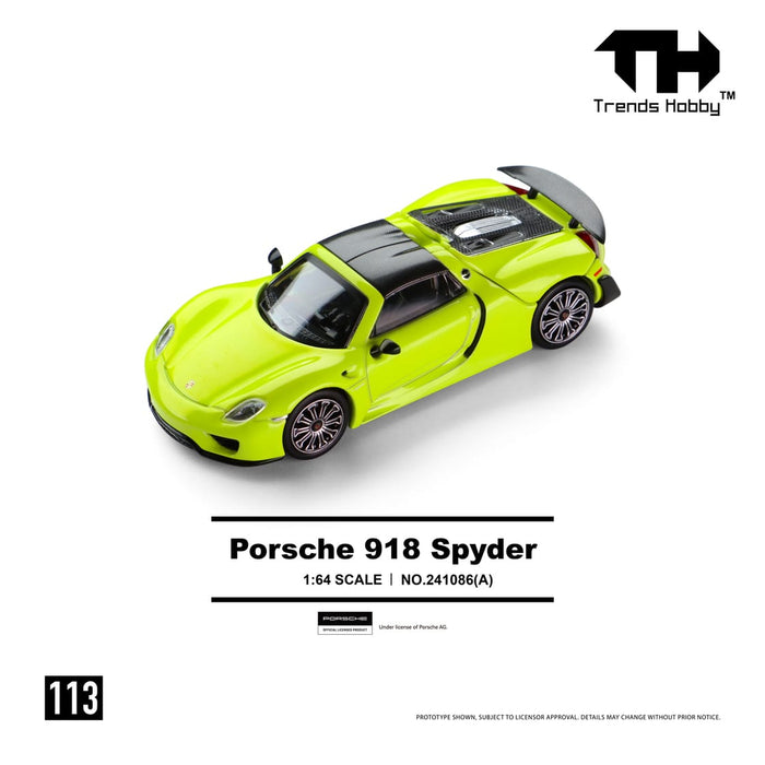 (PRE-ORDER) Porsche 918 Spyder Acid Yellow Trends Hobby 1:64 241086(A)