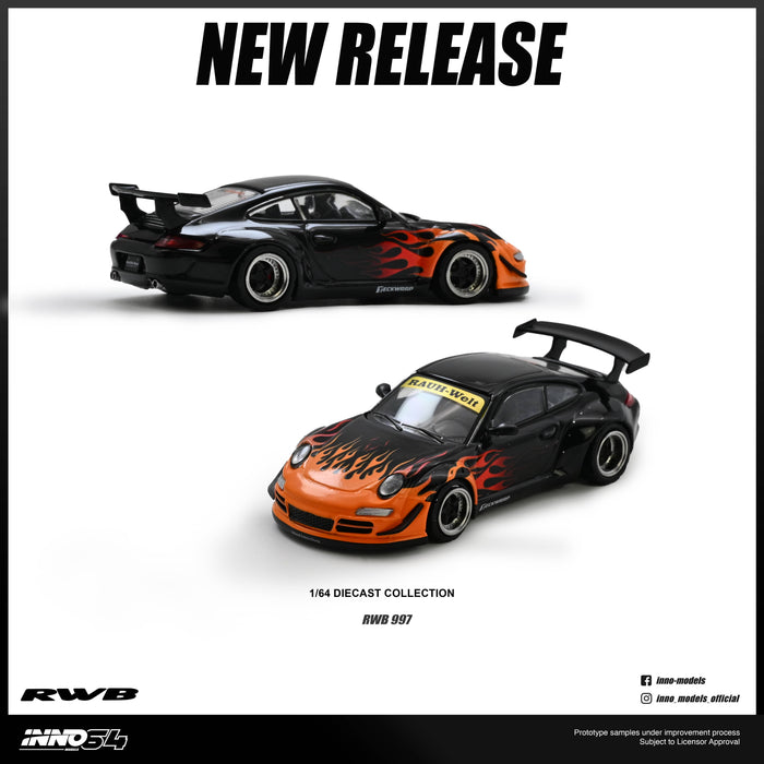 (pre-order) Porsche RWB 997 Orange Burning Flame Inno64  1/64 scale IN64-RWB997-OBF