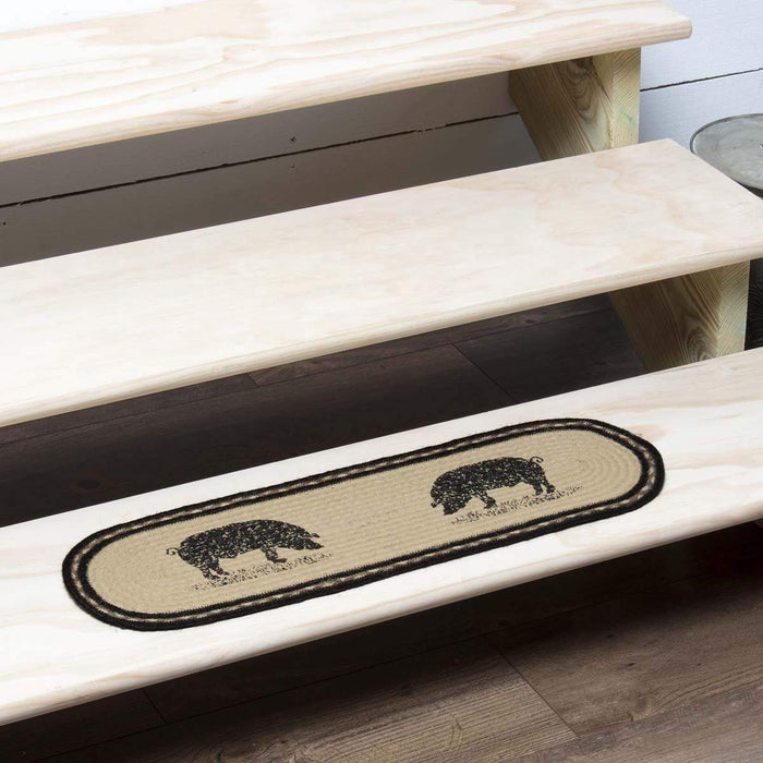 Sawyer Mill Charcoal Pig Jute Stair Tread Oval Latex 8.5x27 - The Village Country Store