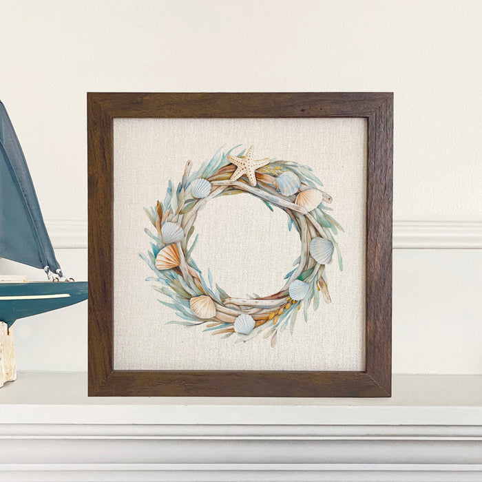 Seashell Driftwood Wreath - Customizable Framed Sign