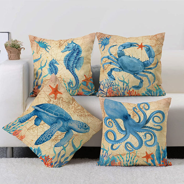 Set of 4 Ocean Summer Decorative Throw Pillow Case 18x18