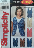 Simplicity 5640, Misses Vests, Lined, Uncut Sewing Pattern