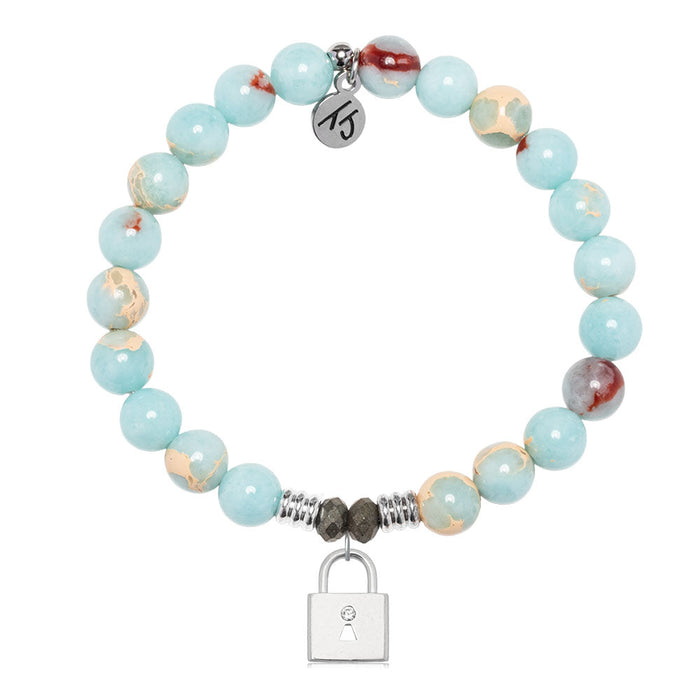 Snakeskin Jasper Gemstone Bracelet with Unbreakable Friendship Sterling Silver Charm