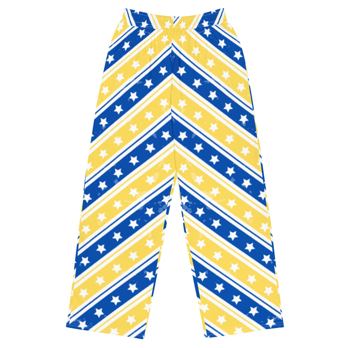 Summer retro at the disco in blue and yellow unisex wide-leg pants