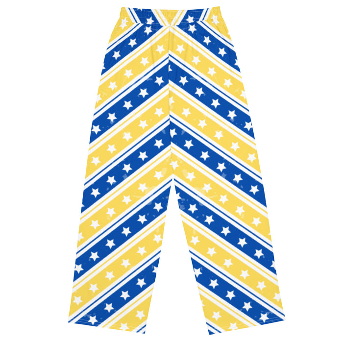 Summer retro at the disco in blue and yellow unisex wide-leg pants