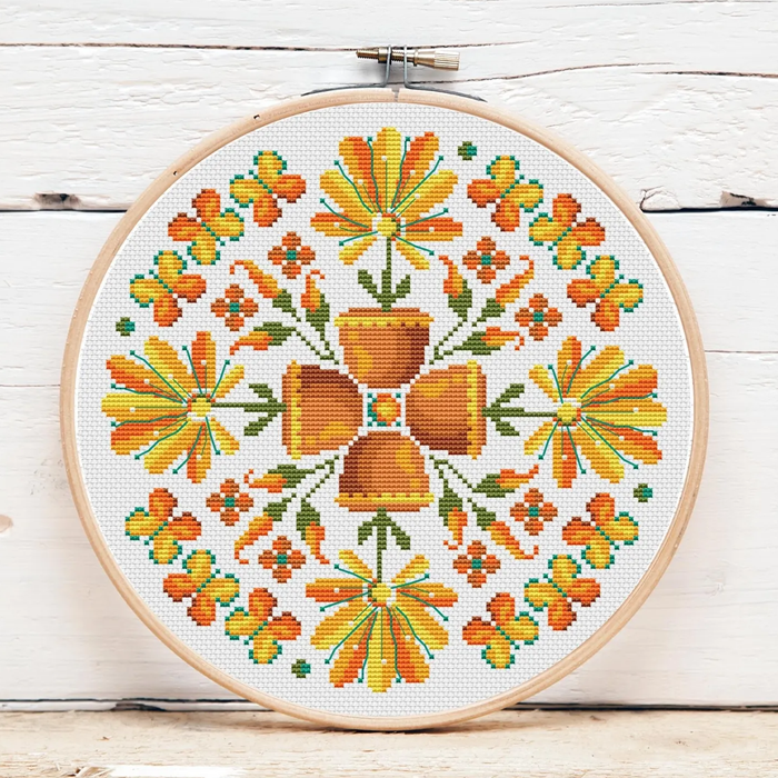 Sun in a Pot Mandala Cross Stitch Pattern-Stitched Modern