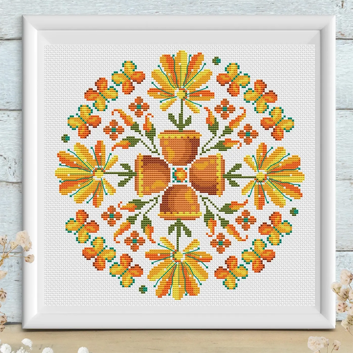 Sun in a Pot Mandala Cross Stitch Pattern-Stitched Modern