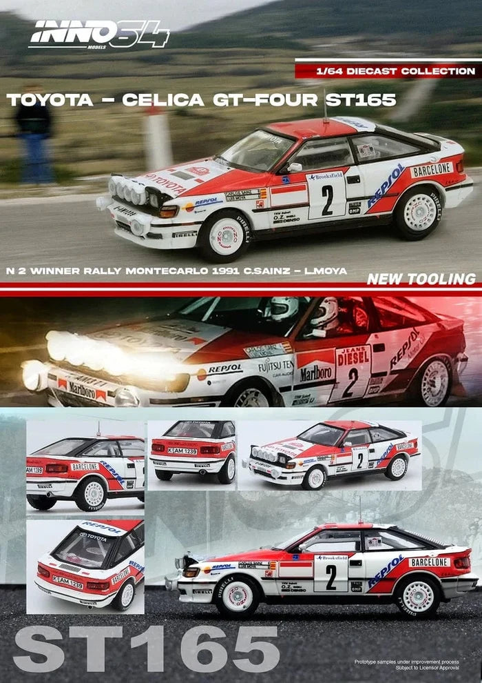 TOYOTA CELICA GT-FOUR ST165 Winner Rally Monte Carlo 1991 C. Sainz / L. Moya Inno64 1/64 scale IN64-ST165R-91MCW