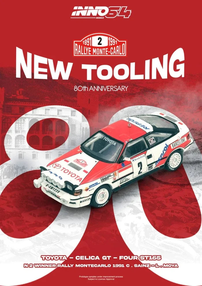 TOYOTA CELICA GT-FOUR ST165 Winner Rally Monte Carlo 1991 C. Sainz / L. Moya Inno64 1/64 scale IN64-ST165R-91MCW