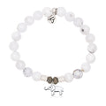 White Chalcedony Gemstone Bracelet with Lucky Elephant Cutout Sterling Silver Charm