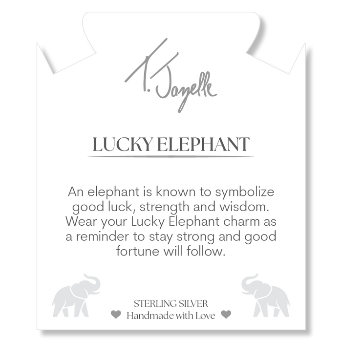 White Chalcedony Gemstone Bracelet with Lucky Elephant Cutout Sterling Silver Charm
