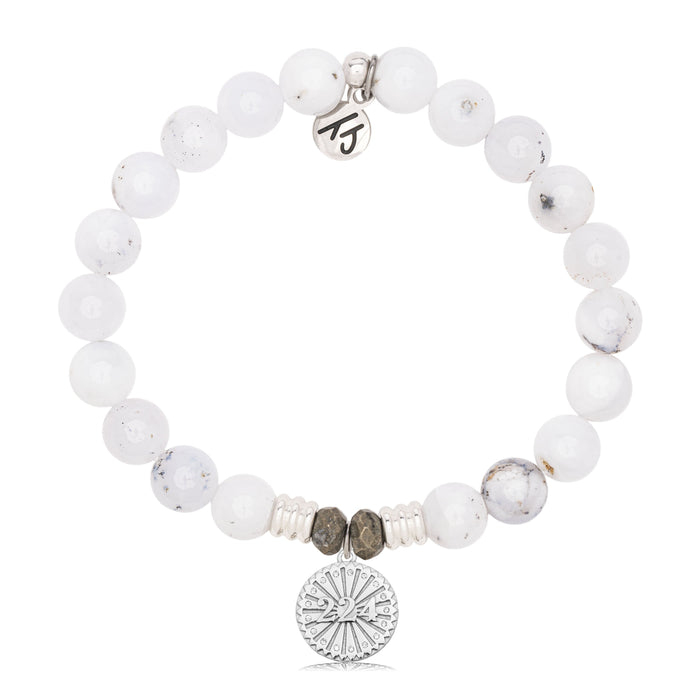 White Chalcedony Gemstone Bracelet with Today Tomorrow Forever Sterling Silver Charm