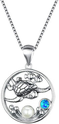 Women's 925 Silver Blue Sea Turtle Pendant Necklace