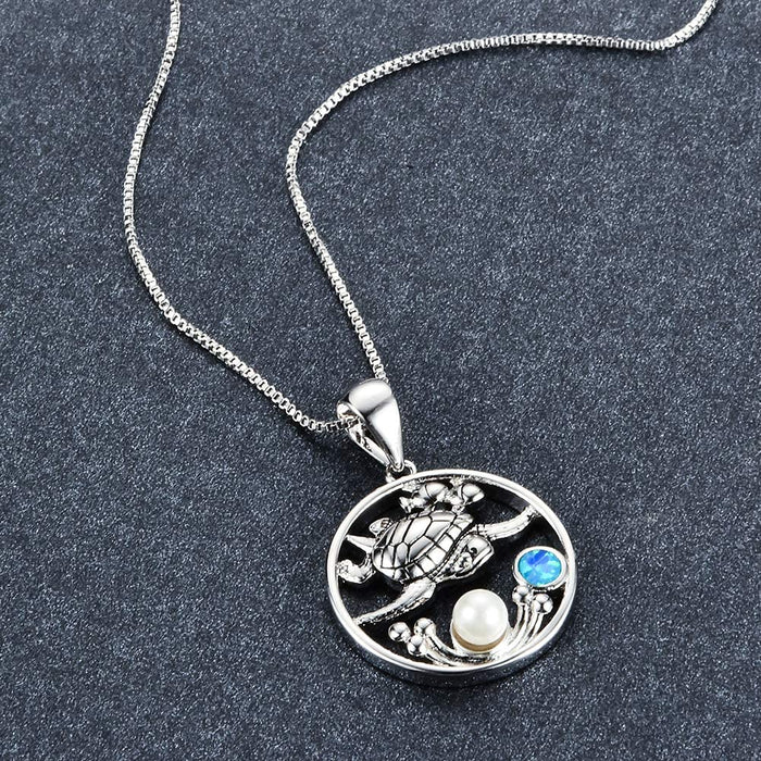 Women's 925 Silver Blue Sea Turtle Pendant Necklace