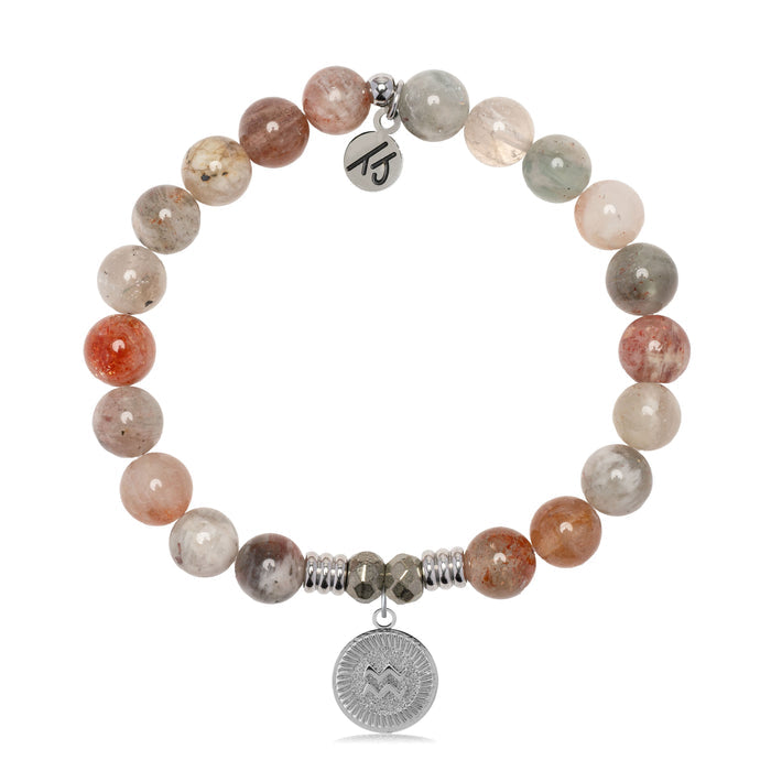 Zodiac Collection: Arusha Agate Gemstone Bracelet with Aquarius Sterling Silver Charm