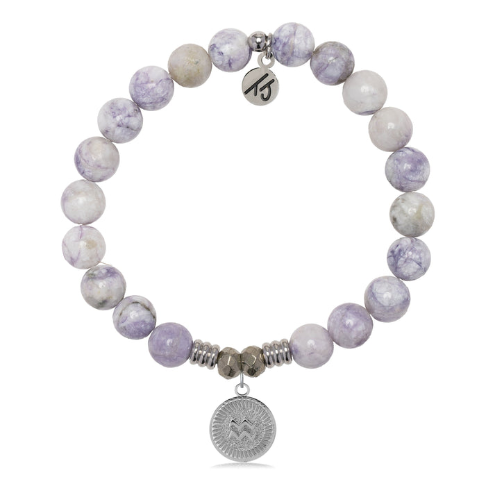 Zodiac Collection: Purple Turquoise Gemstone Bracelet with Aquarius Sterling Silver Charm